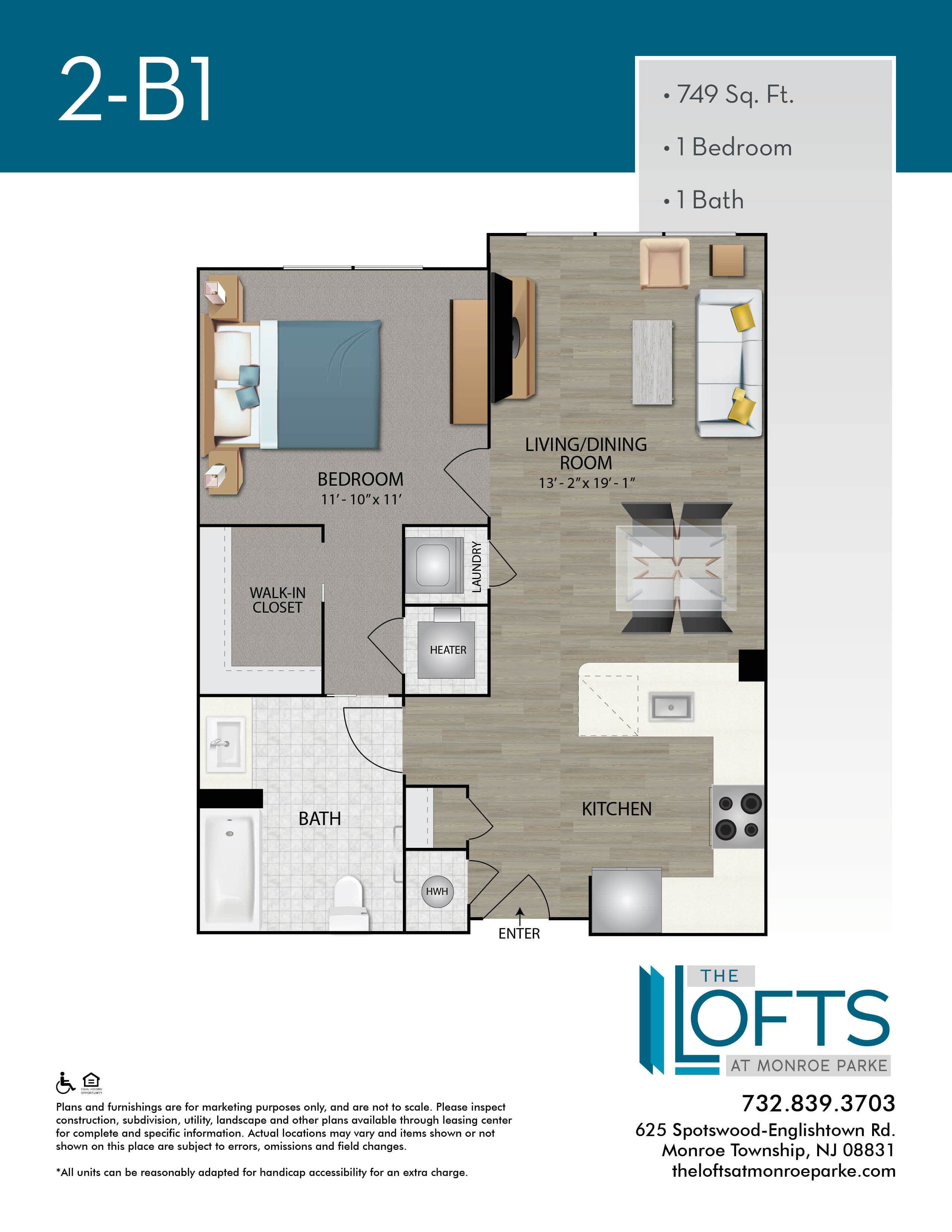 The Lofts at Monroe Park Apartment Floor Plan 2B1